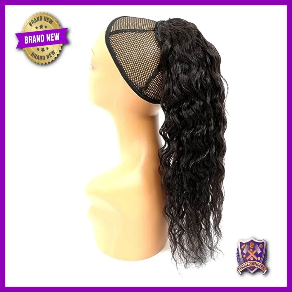 20 Inch Water Wave Human Hair Ponytail Extension with Drawstring Closure